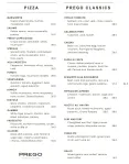 Prego Restaurant Menu